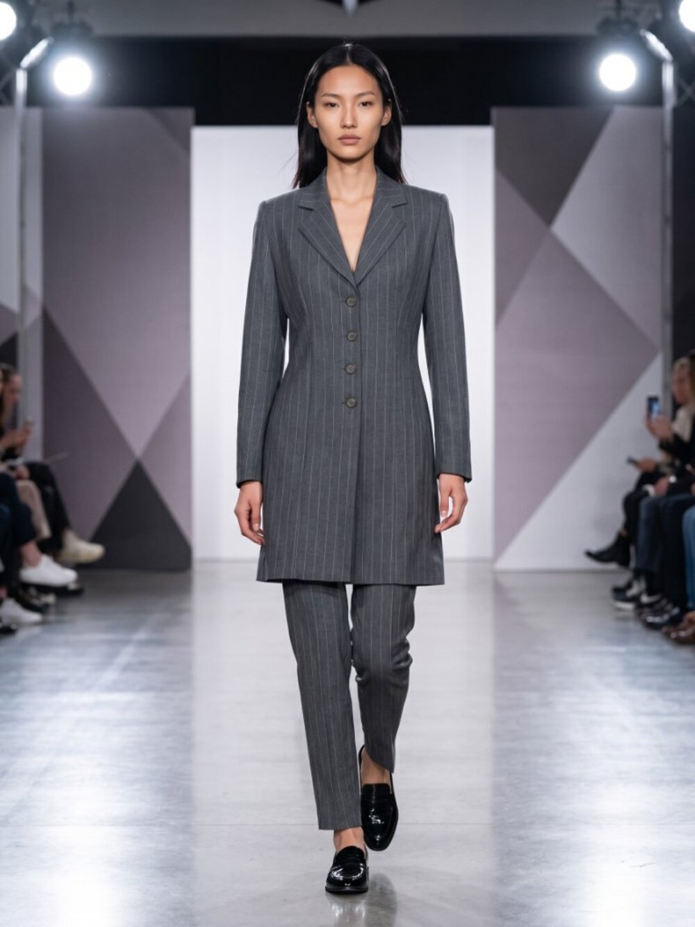 Vertigo Paris Gray Wool Pinstripe Long Blazer NEW!